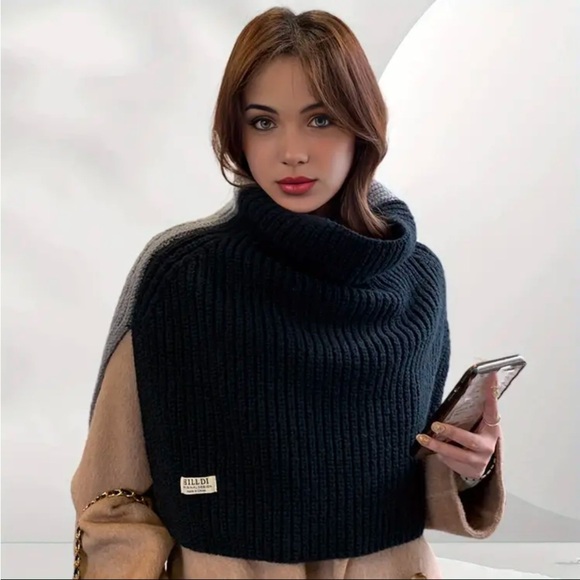 Split Shawl Knit Scarf two tone color - Picture 5 of 8